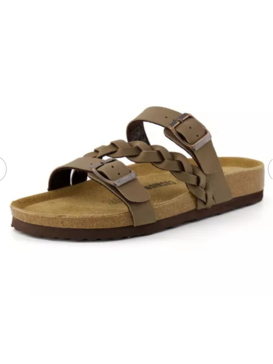 Cushionaire Shoes - NEW Cushionaire Lizzy Braided Double Buckle Cork Sandals Brown Size 8.5M Comfort